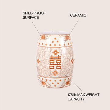 Double Happiness 18" Chinoiserie Ceramic Drum Garden Stool - JONATHAN Y